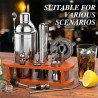 Set Cocteleria Plateado con base madera