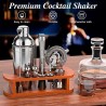 Set Cocteleria Plateado con base madera