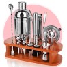 Set Cocteleria Plateado con base madera