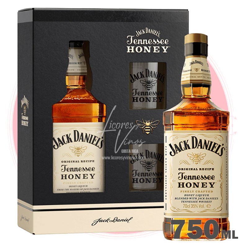 Jack Daniels Tennessee Honey Whiskey 750 ml + 2 vasos
