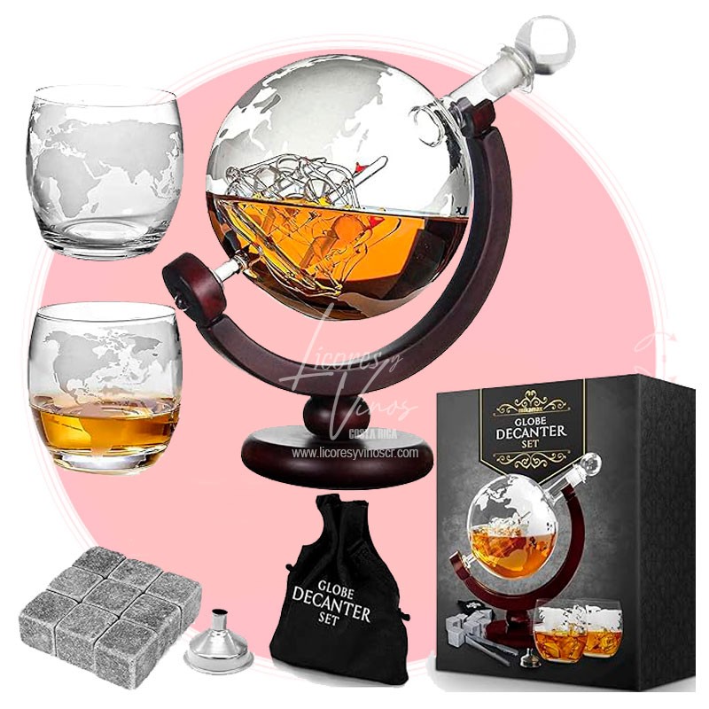 Set Decantador de Whisky + 2 Vasos + Piedras enfriadoras + Embudo