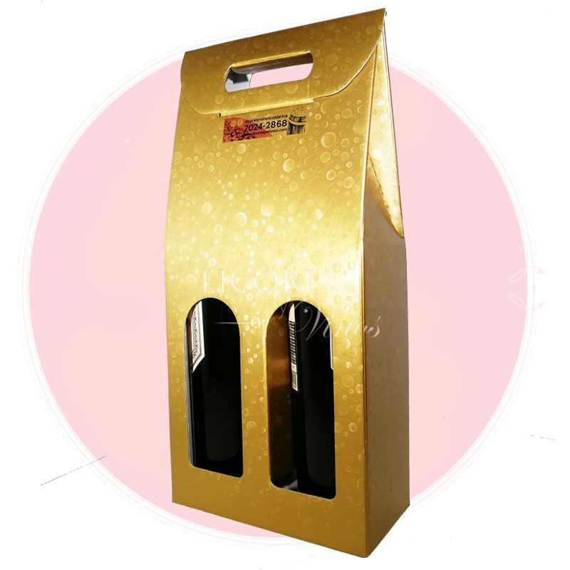 Caja Dorada para Dos Botellas de Vino