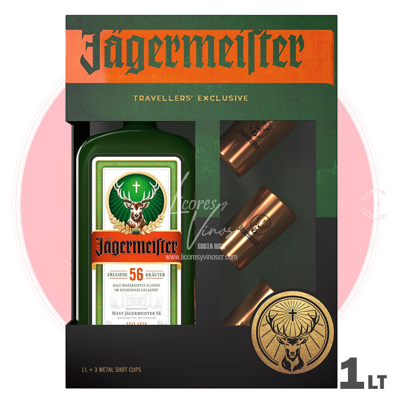 Jagermeister 1000 ml + 3 Shots Metalicos - Licor de Hierbas