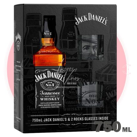 Jack Daniels N7 Tennessey Whiskey 750 ml + 2 vasos