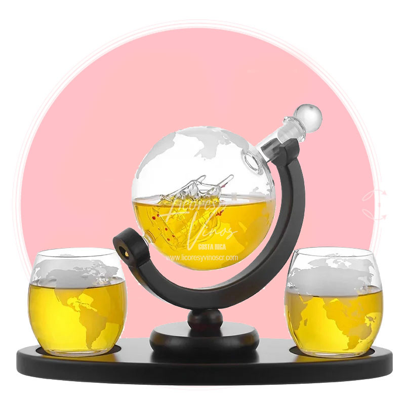 Set Decantador de Whisky + 2 Vasos base de Madera