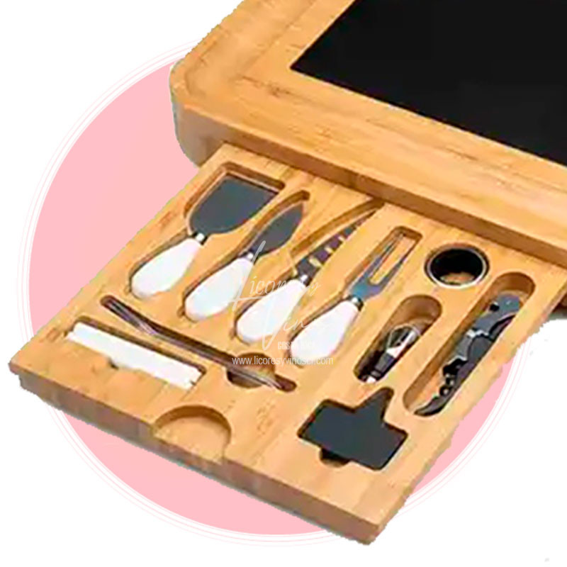 Tabla Jumbo Premium de Bambu con 4 tablas deslizantes, 1 plato para frutas, platos de ceramica, marmol y accesorios Tabla Jumbo Premium de Bambu con 4 tablas deslizantes, 1 plato para frutas, platos de ceramica, marmol y accesorios