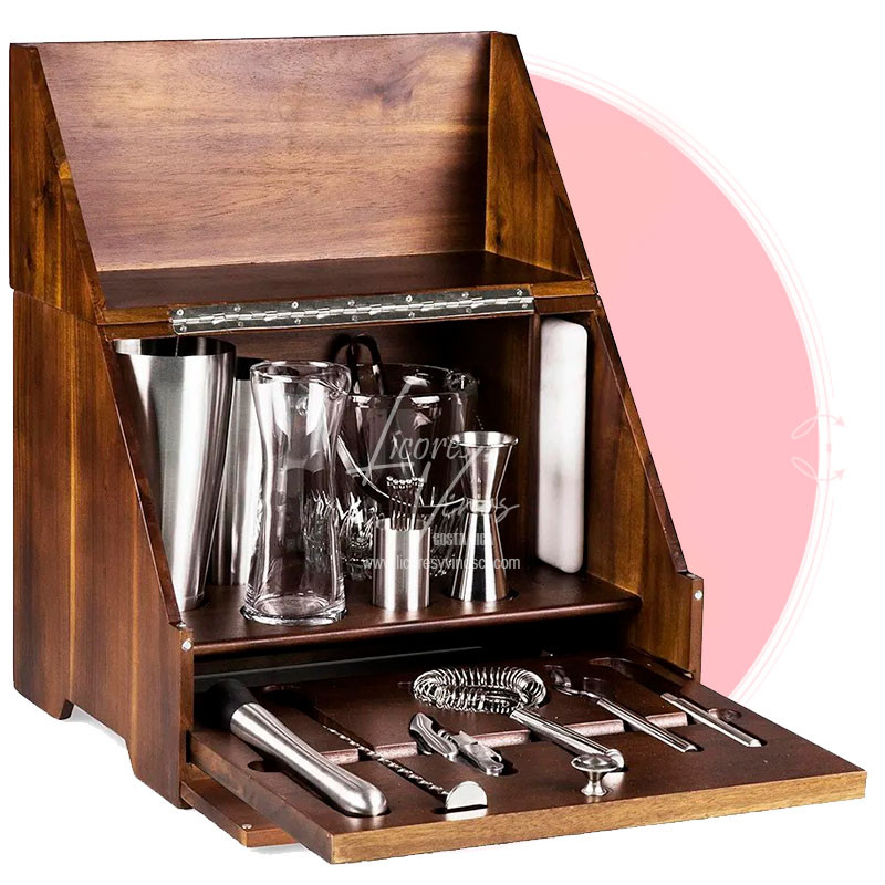 Mini Bar en Madera de Acacia + Accesorios y Regalia Old Parr 12 años Mini Bar en Madera de Acacia + Accesorios y Regalia Old Parr 12 años