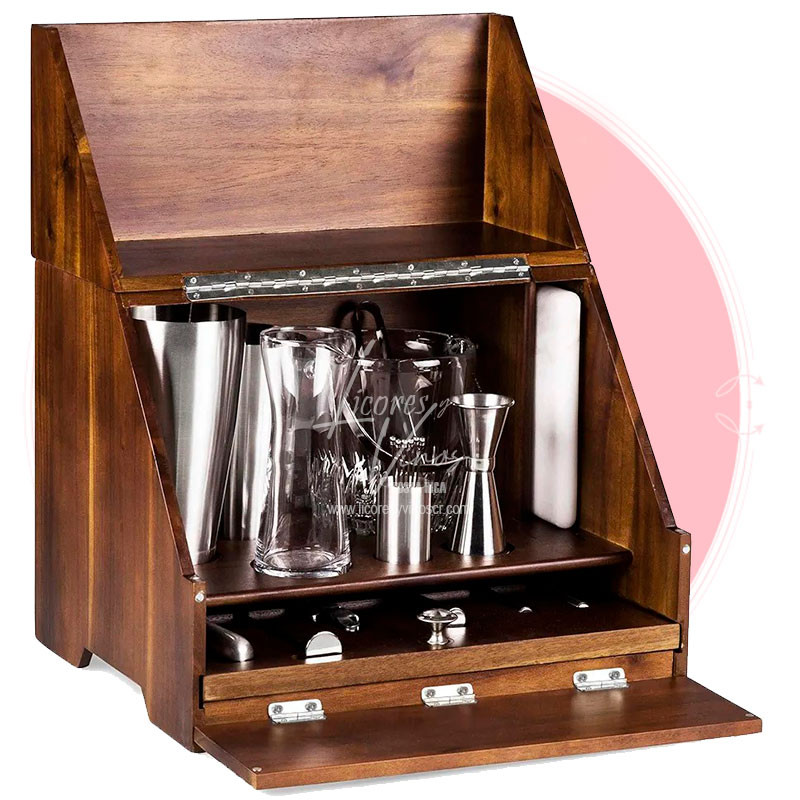 Mini Bar en Madera de Acacia + Accesorios y Regalia Old Parr 12 años Mini Bar en Madera de Acacia + Accesorios y Regalia Old Parr 12 años