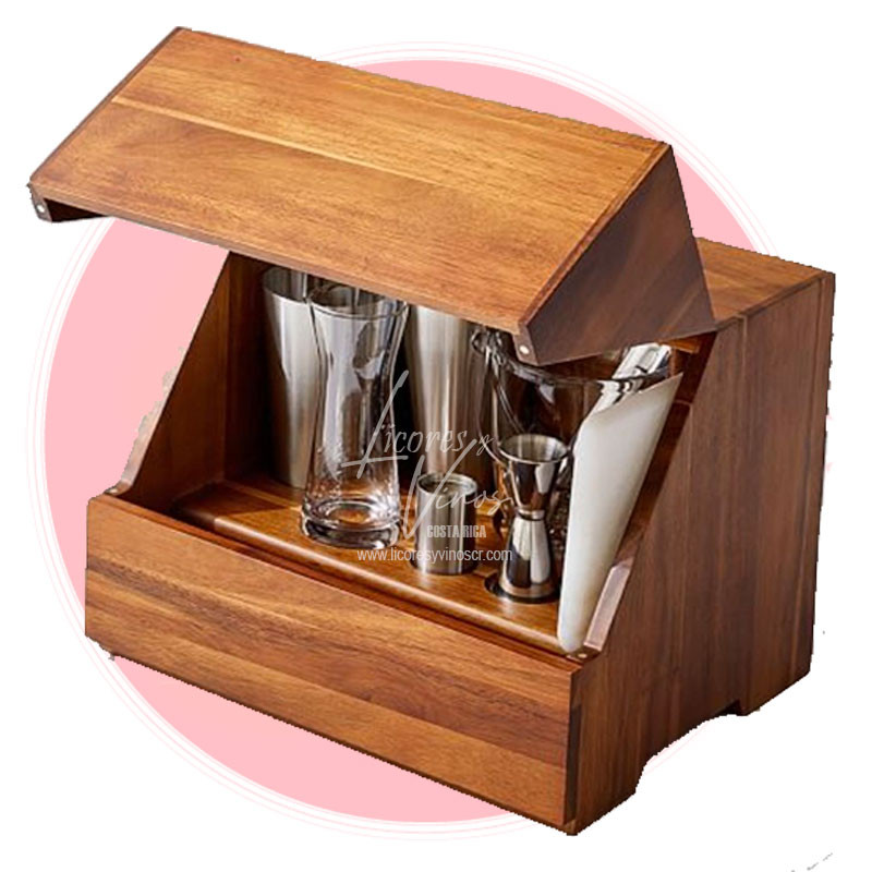 Mini Bar en Madera de Acacia + Accesorios y Regalia Old Parr 12 años Mini Bar en Madera de Acacia + Accesorios y Regalia Old Parr 12 años