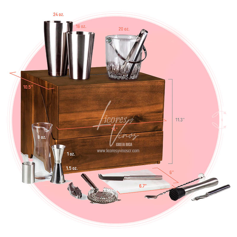 Mini Bar en Madera de Acacia + Accesorios y Regalia Old Parr 12 años Mini Bar en Madera de Acacia + Accesorios y Regalia Old Parr 12 años