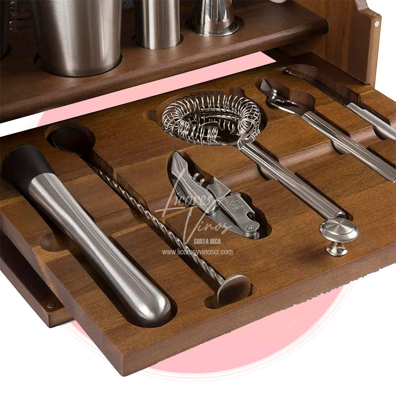 Mini Bar en Madera de Acacia + Accesorios y Regalia Old Parr 12 años Mini Bar en Madera de Acacia + Accesorios y Regalia Old Parr 12 años