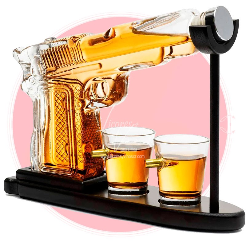 Set Whiskera en forma de Pistola + Base + 2 Vasos Shot
