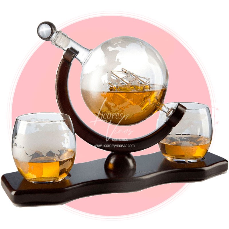 Set Decantador de Whisky + 2 Vasos base de Madera