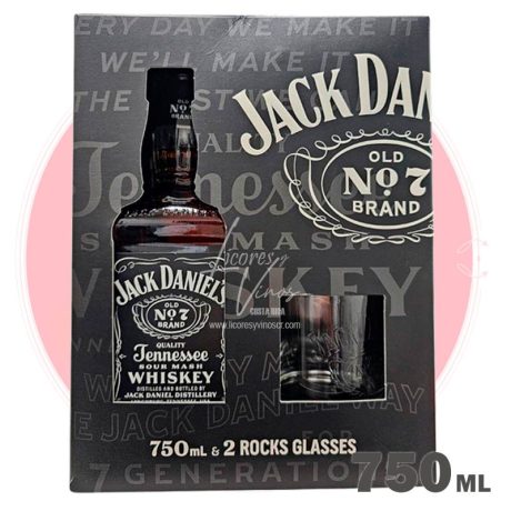 Jack Daniels N7 Tennessee Whiskey 750 ml + 2 vasos