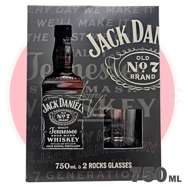 Jack Daniels N7 Tennessee Whiskey 750 ml + 2 vasos